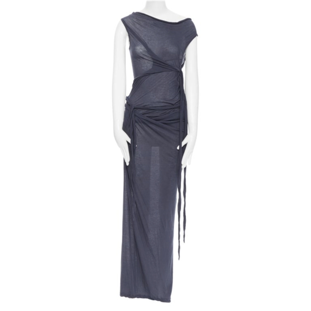 DRKSHDW Rick Owens Jersey Dress with Side Ties, Navy, Size XL